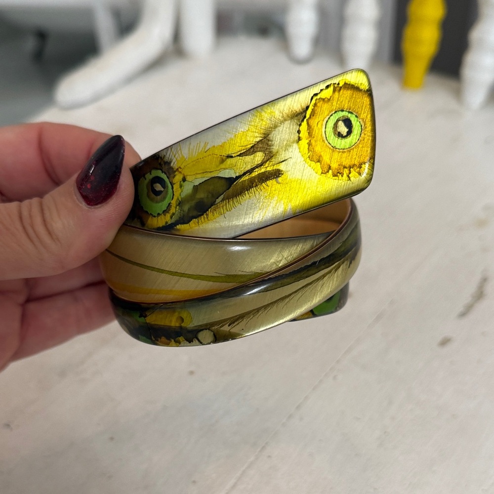 Yellow and Green Artistic Bangles